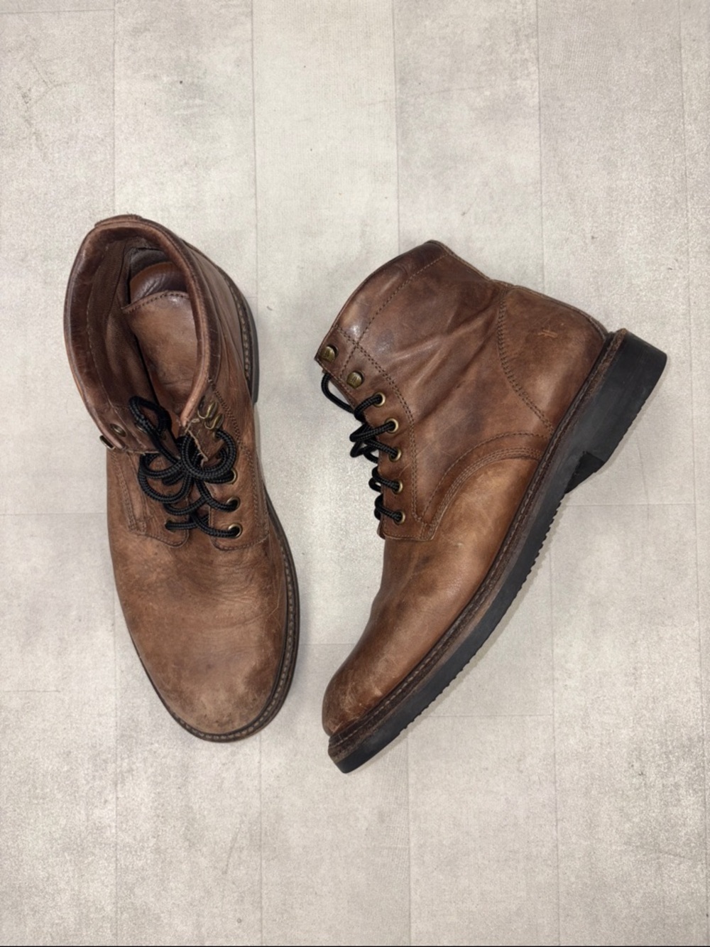Frye Brown Leather Lace-Up Work Boots
